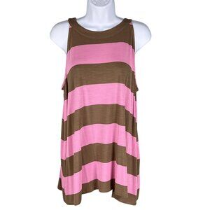 J. Jill NWT Womens L Pink Brown Stripe Sleeveless Tank Tunic Top Flowy Whimsical